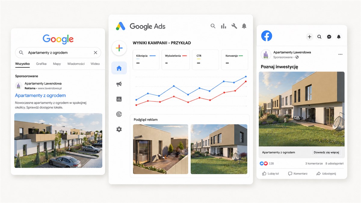 Przykład reklamy inwestycji w Google i na Facebooku